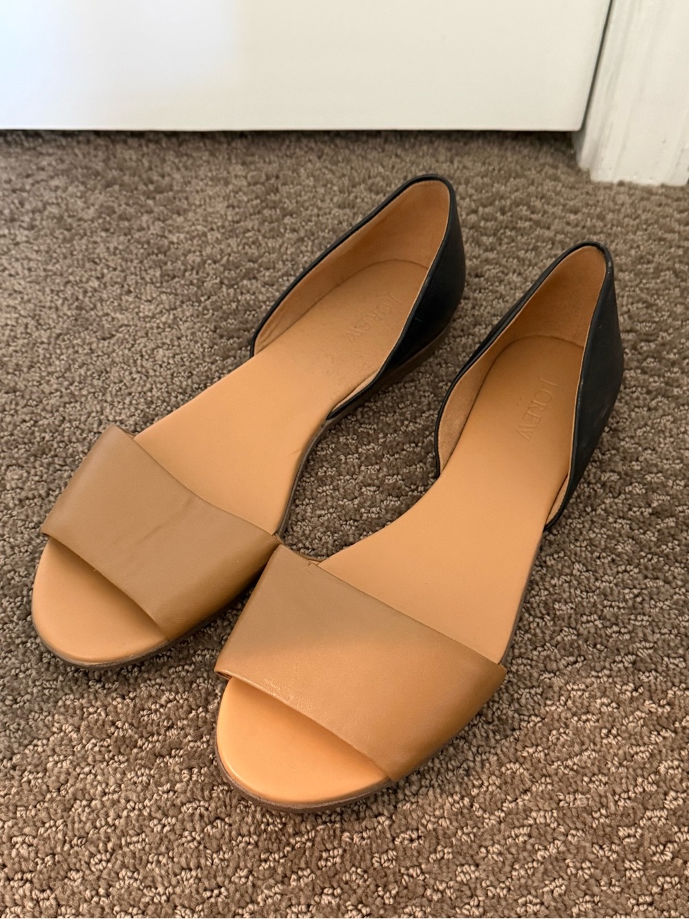 J. crew black and tan flats sandals size 10